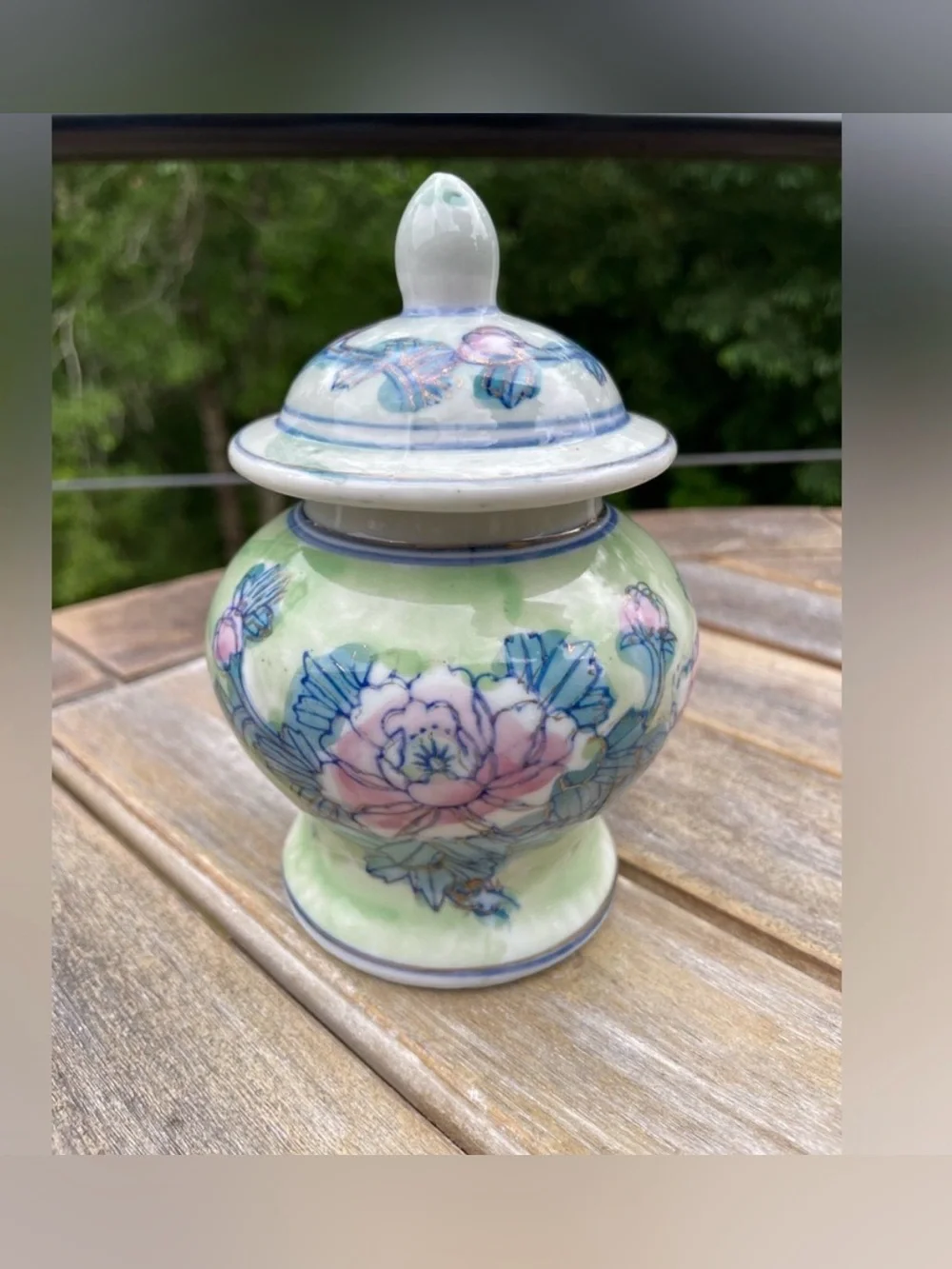 Vintage Ceramic Ginger Jar Hand Painted Floral Pastel Small Urn